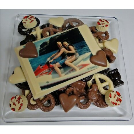 Chocolade glasschaal met foto kaart