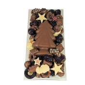 Plateau rechthoek met dennenboom en kerst chocolade 1 kilo